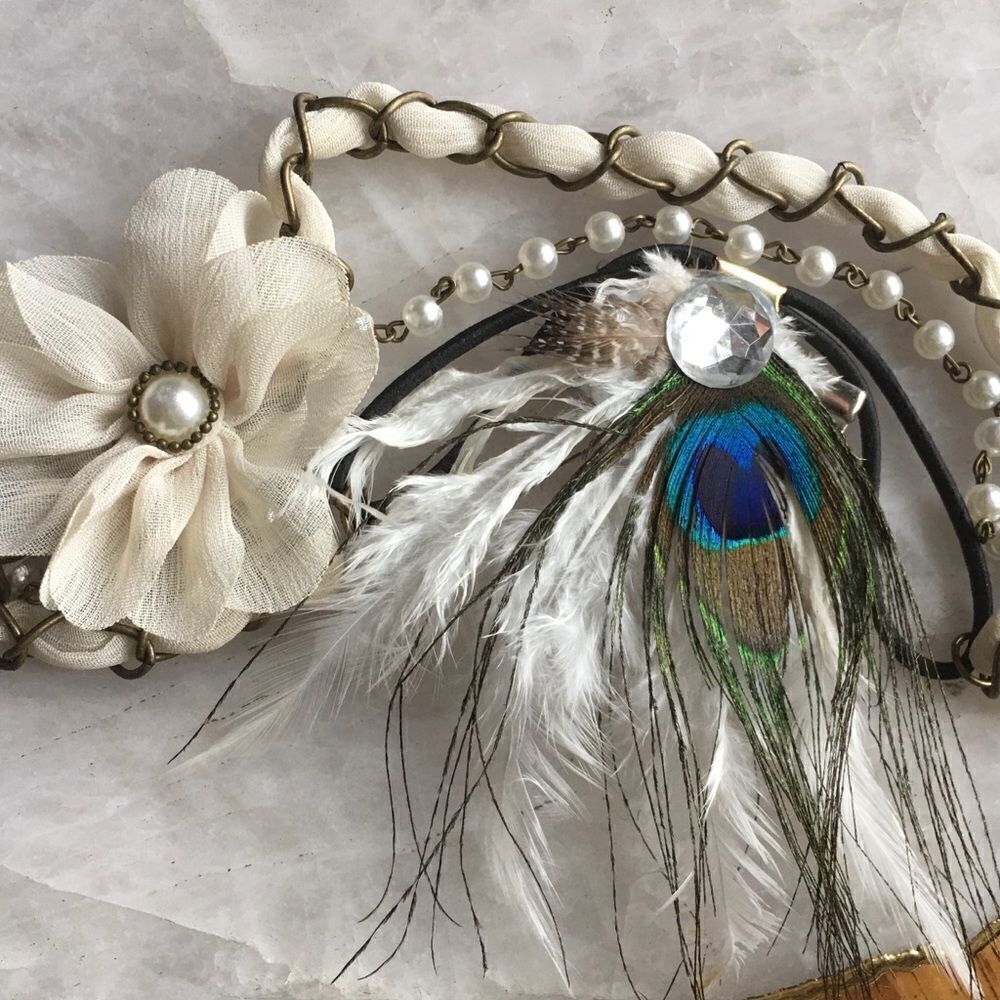 FLOWER PEARL Headband & Feather Peacock Pin!